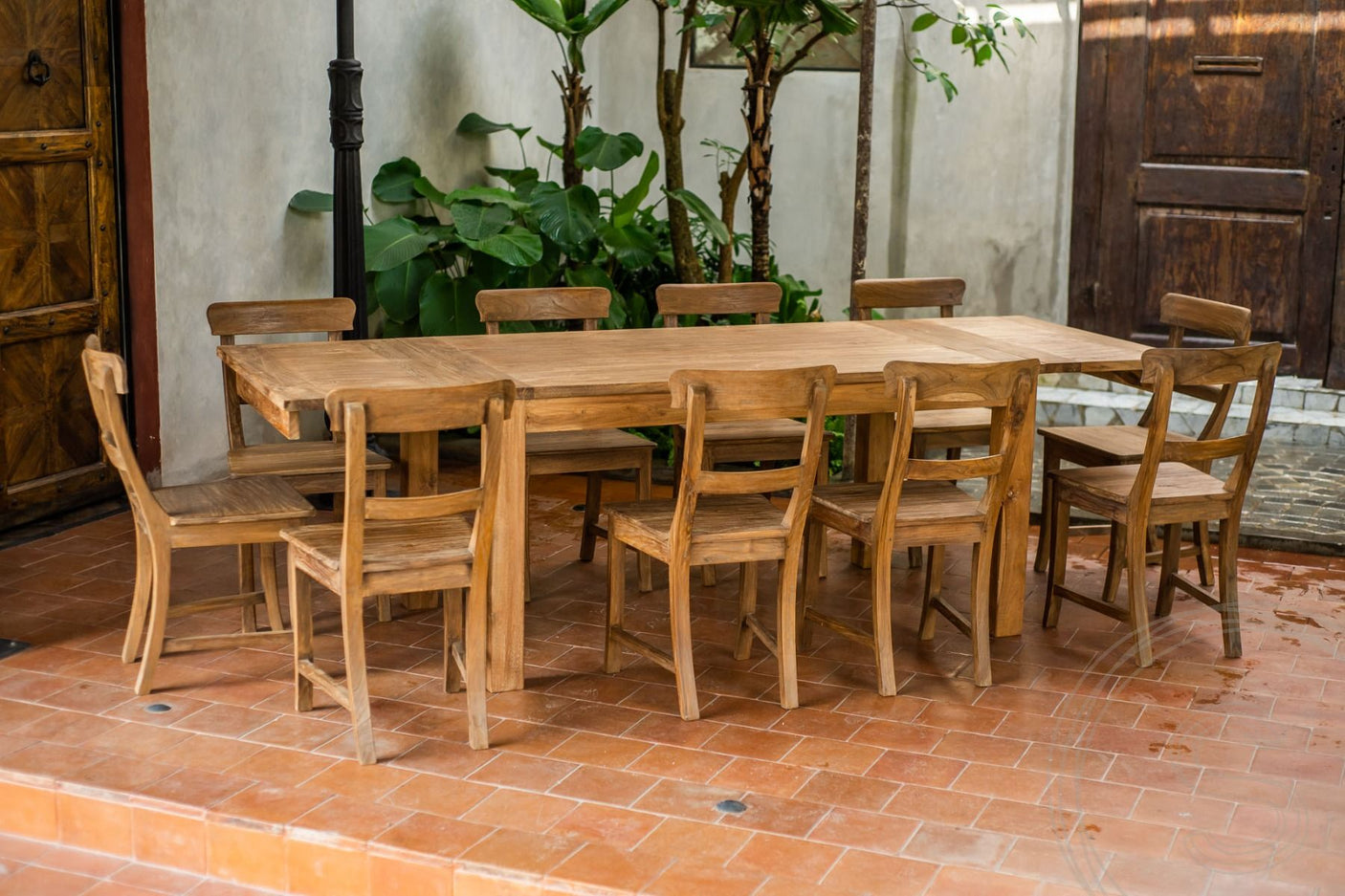 Ausziehtisch Teak Set 160 + 10 Stühle