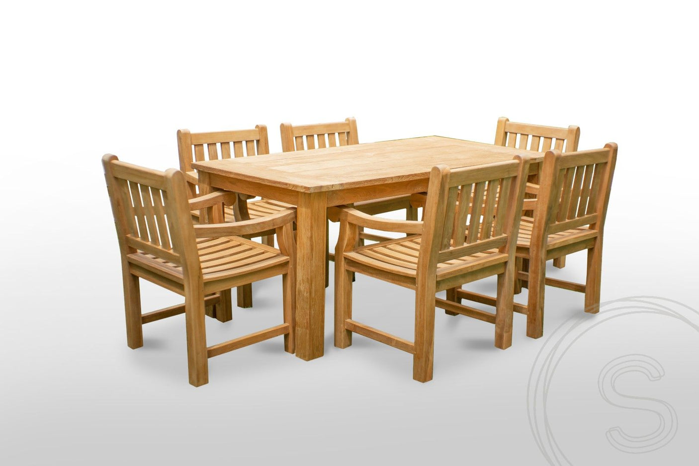 Teakholz Gartentisch 180 x 90 + 6 Gartenstühle Elephant