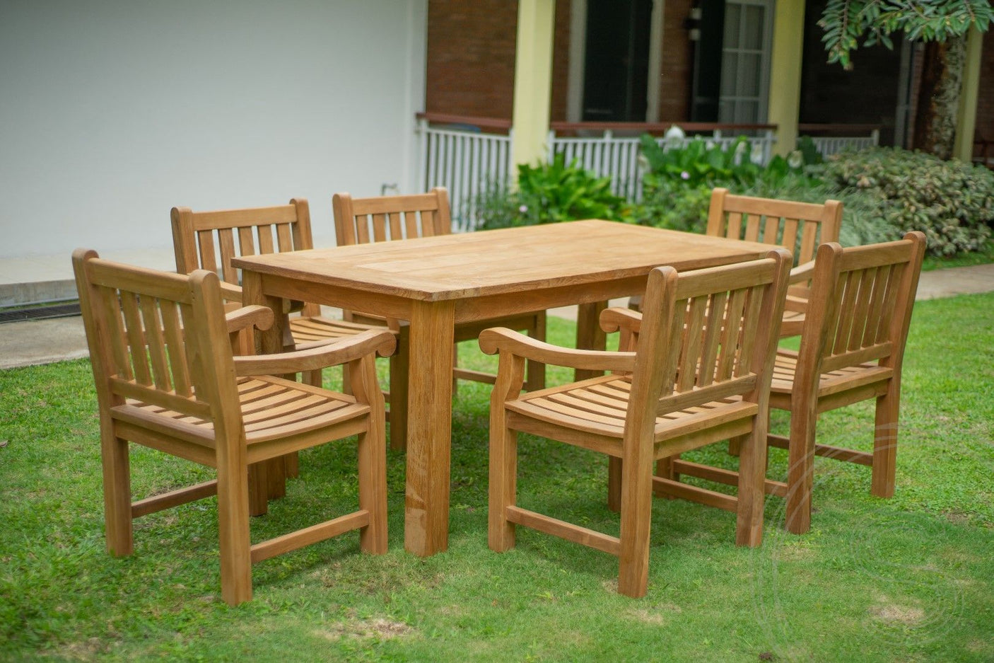 Teakholz Gartentisch 180 x 90 + 6 Gartenstühle Elephant