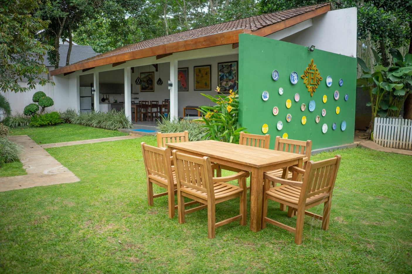 Teakholz Gartentisch 180 x 90 + 6 Gartenstühle Elephant