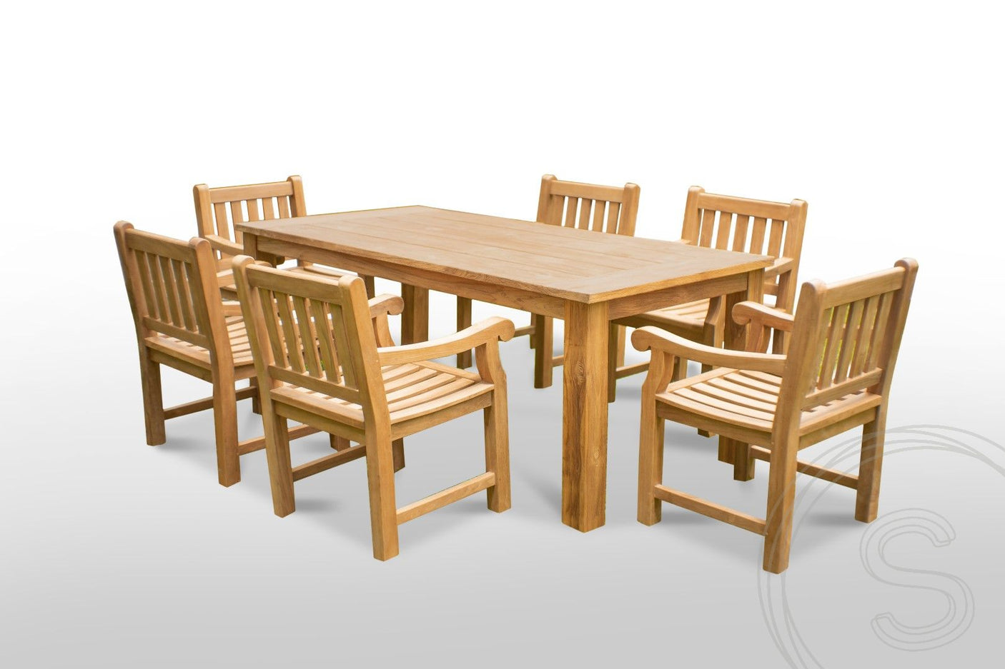 Teakholz Gartentisch 200 x 90 + 6 Gartenstühle Elephant