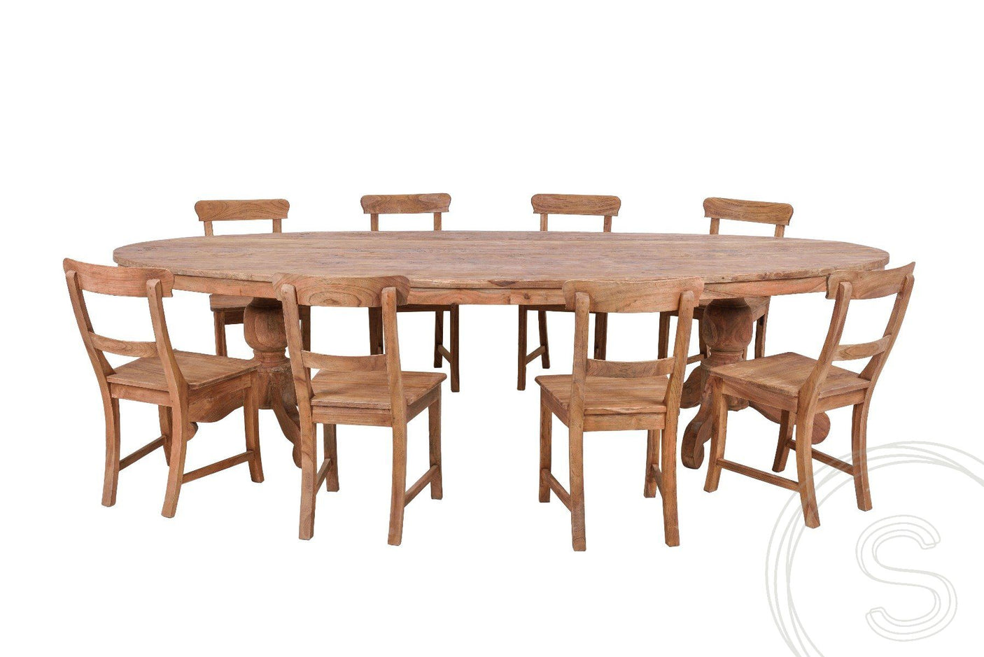 Teak Tisch oval 300x120cm + 8 Stühle