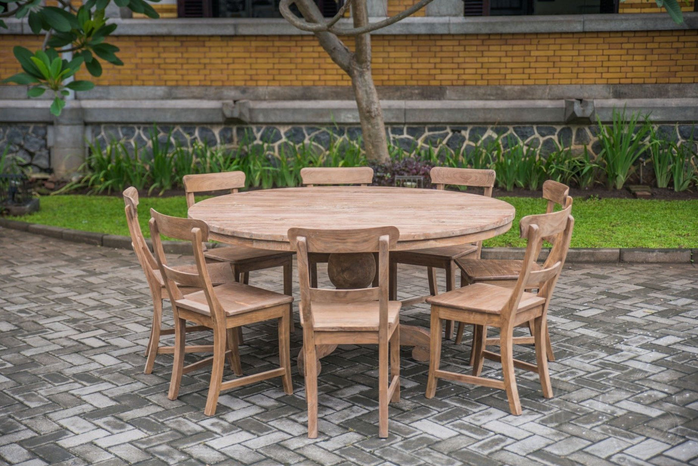 Teak round table Dingklik 160 + 8 chairs