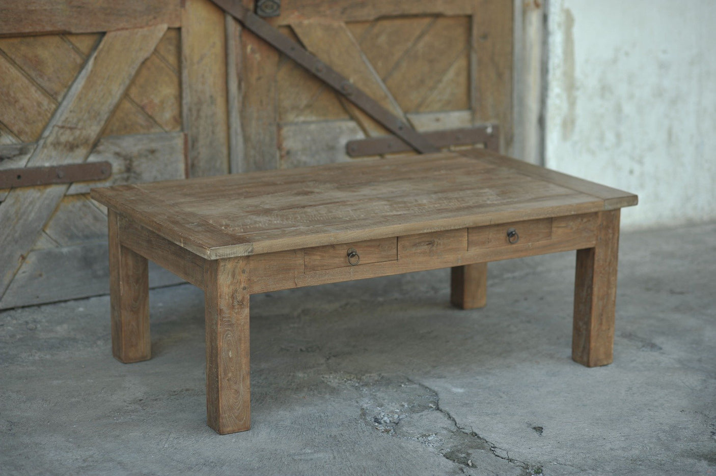 Teak Couchtisch Schubladen Rustikal