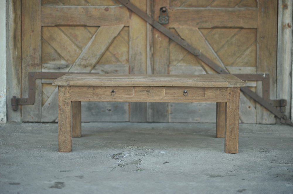 Teak Couchtisch Schubladen Rustikal