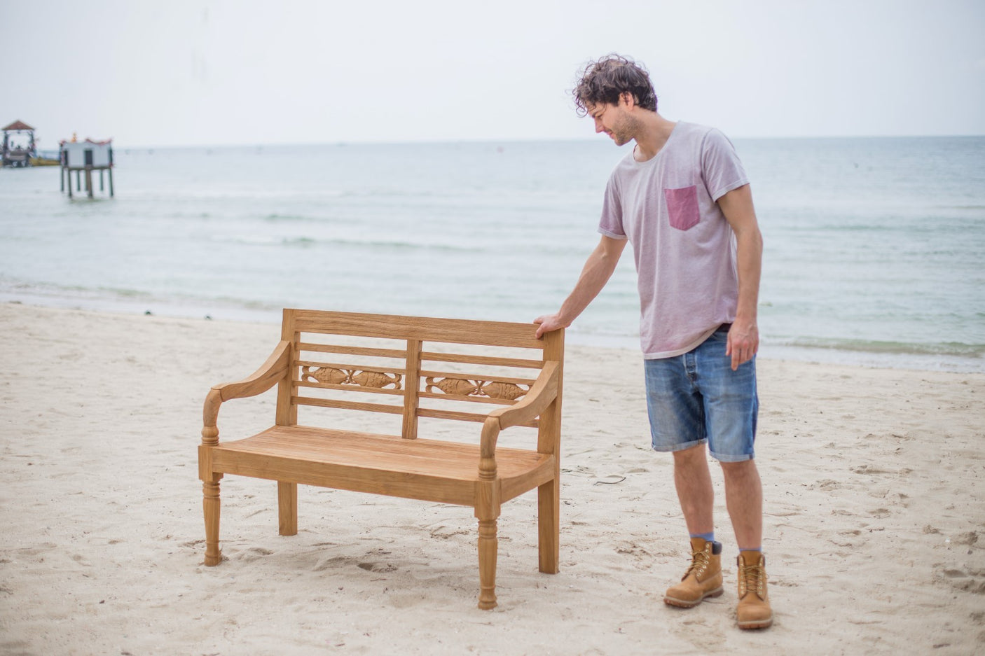 Teak Bahnhofsbank Fish