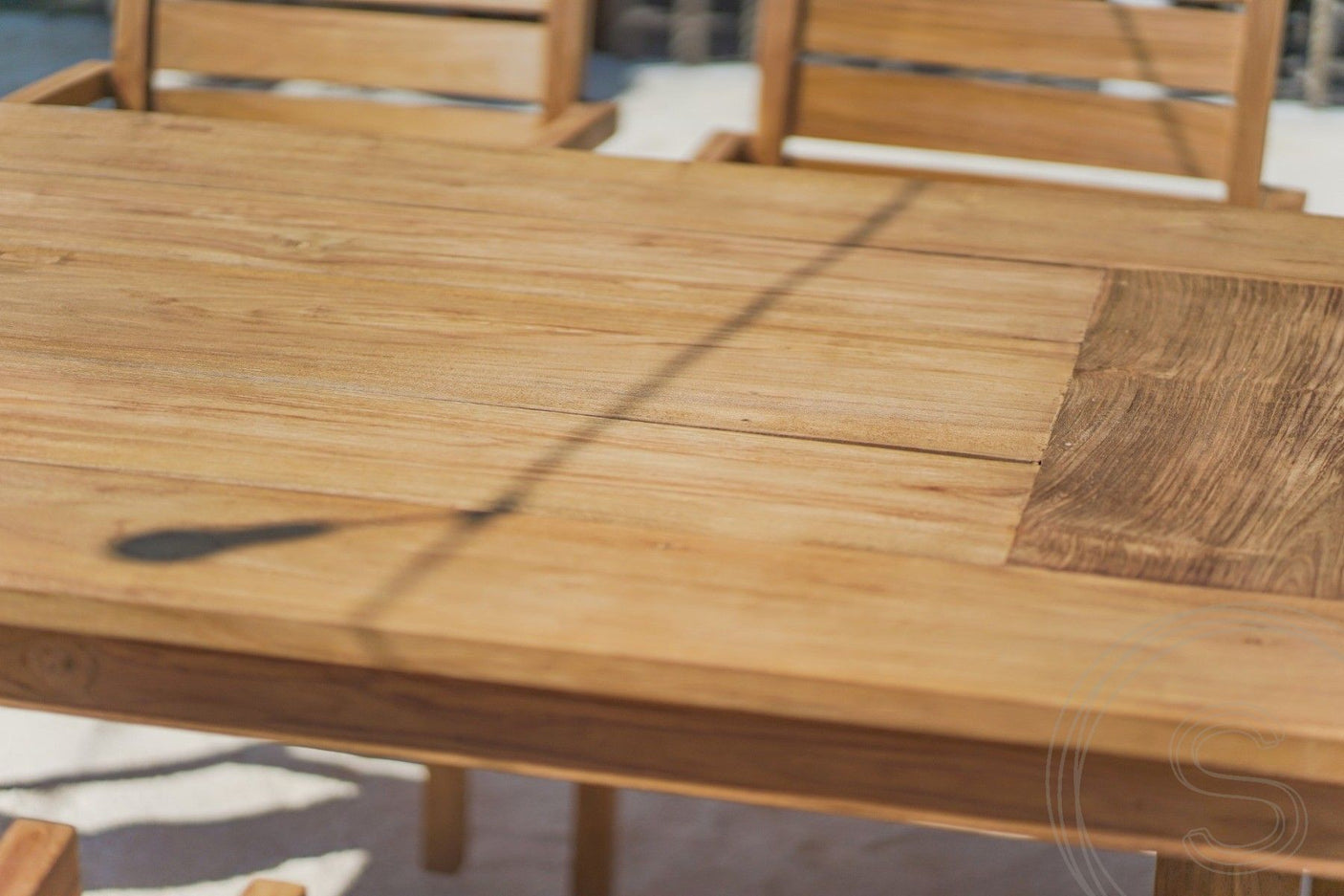 Teakholz Gartentisch 300 x 100 + 10 Gartenstühle Stacking