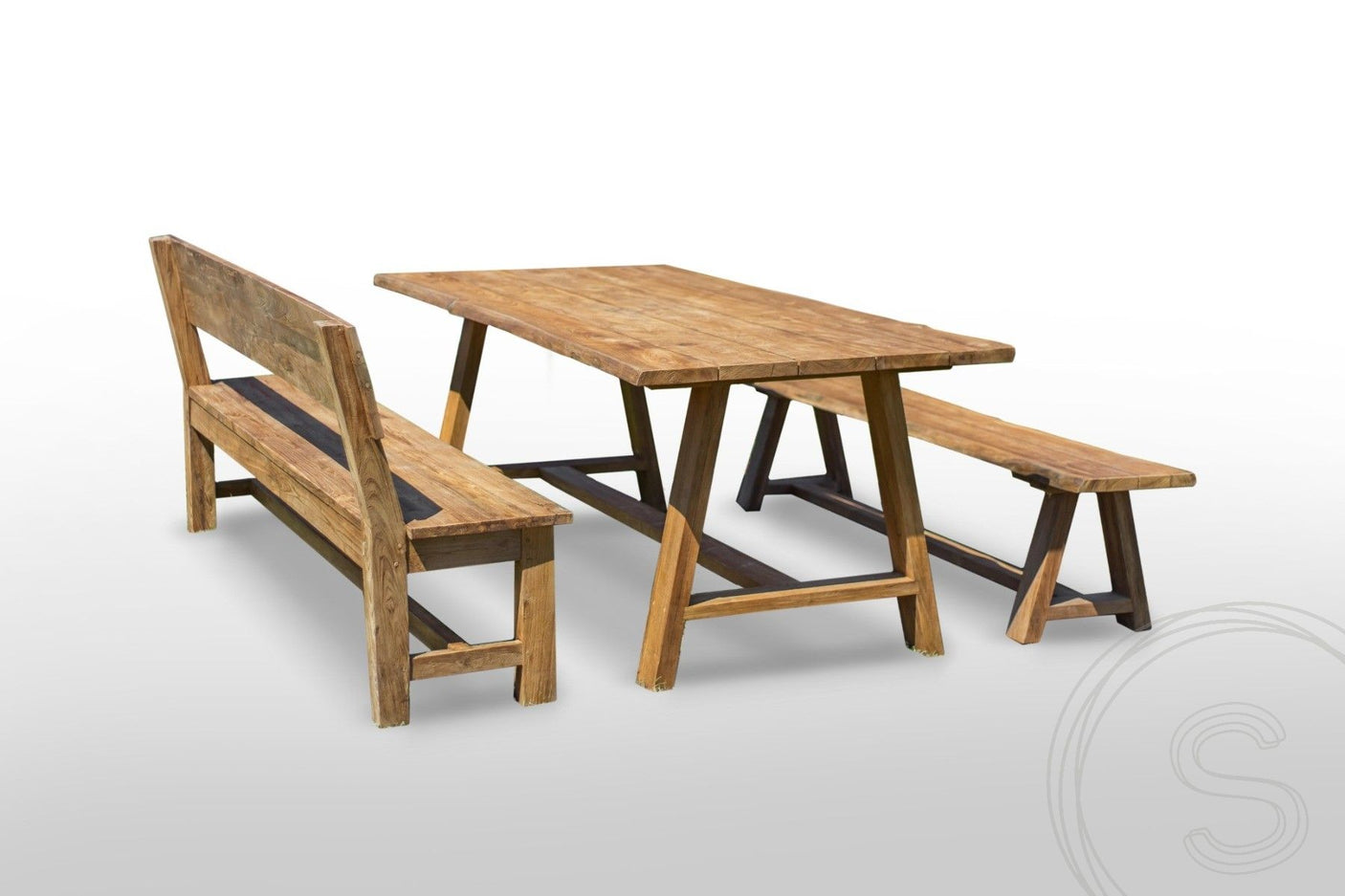 Teakholz Gartentisch Java 220 x 100 + 2 Teakholz Gartenbänke Java 220