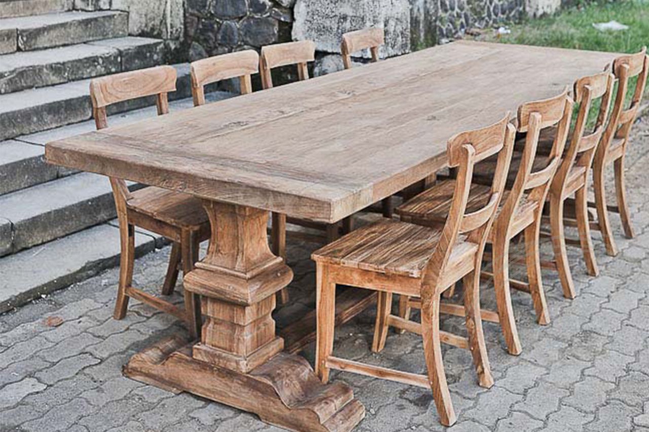 Teak Klostertisch 300x100cm + 8 Stühle
