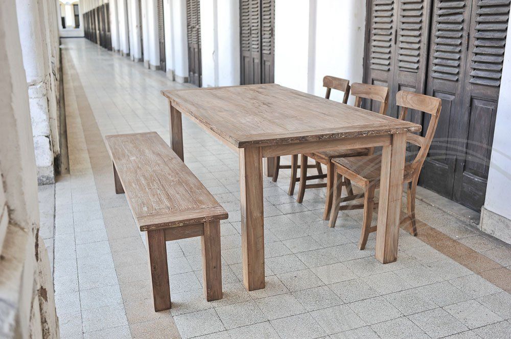 Teak Tisch Dingklik 200x100 + 3 Stühle + Bank