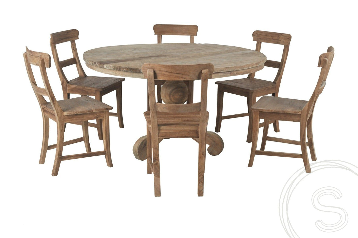 Teak Tisch rund Dingklik 140 + 6 Stühle