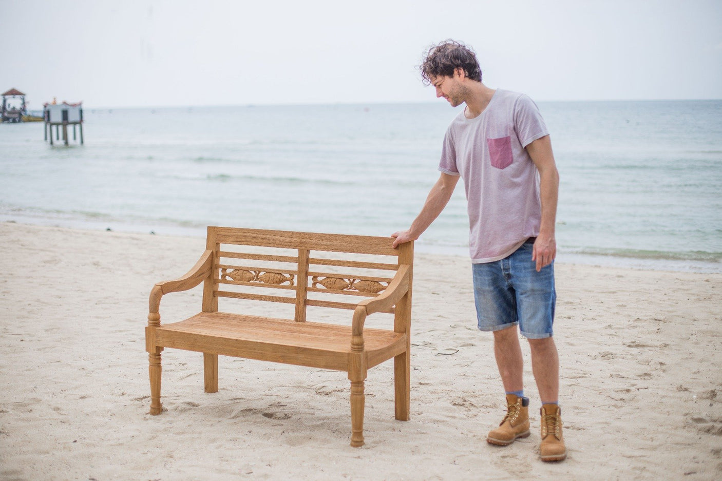 Teak Bahnhofsbank Fish