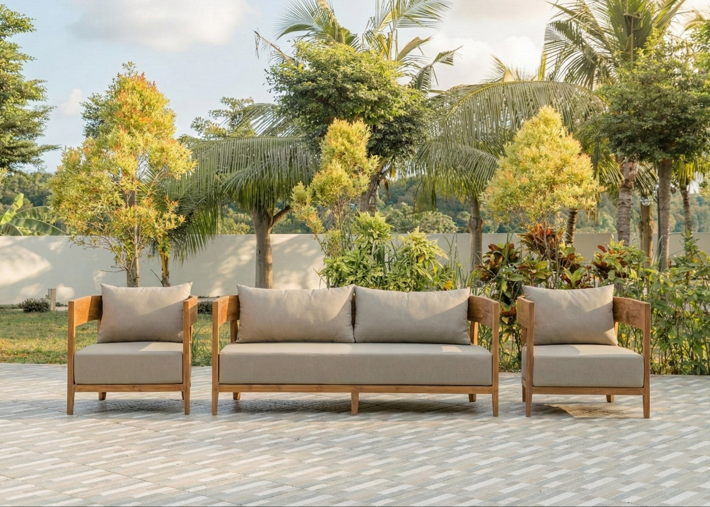 Teak Loungebank Lura 188cm mit Sunproof-Kissen