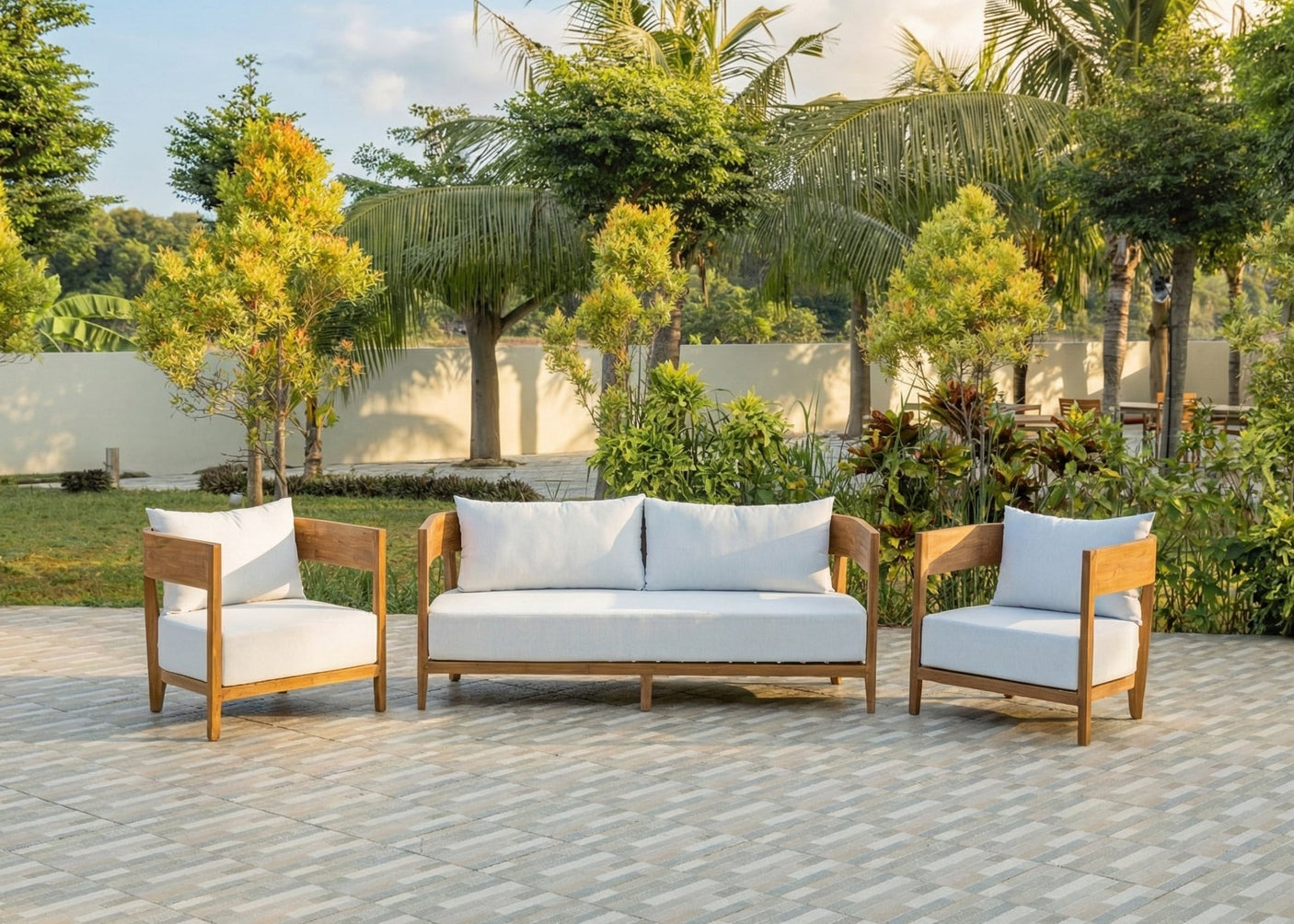 Teak Loungebank Lura 188cm mit Sunproof-Kissen