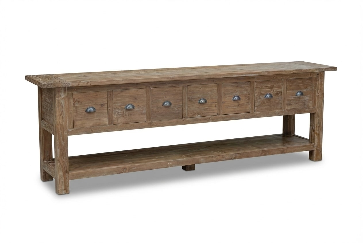 Rustikales Teak Sideboard mit Schubladen  200 / 250 cm