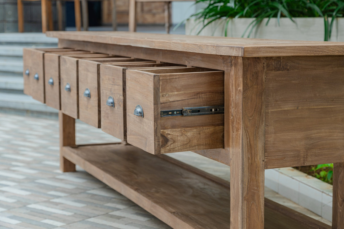 Rustikales Teak Sideboard mit Schubladen  200 / 250 cm