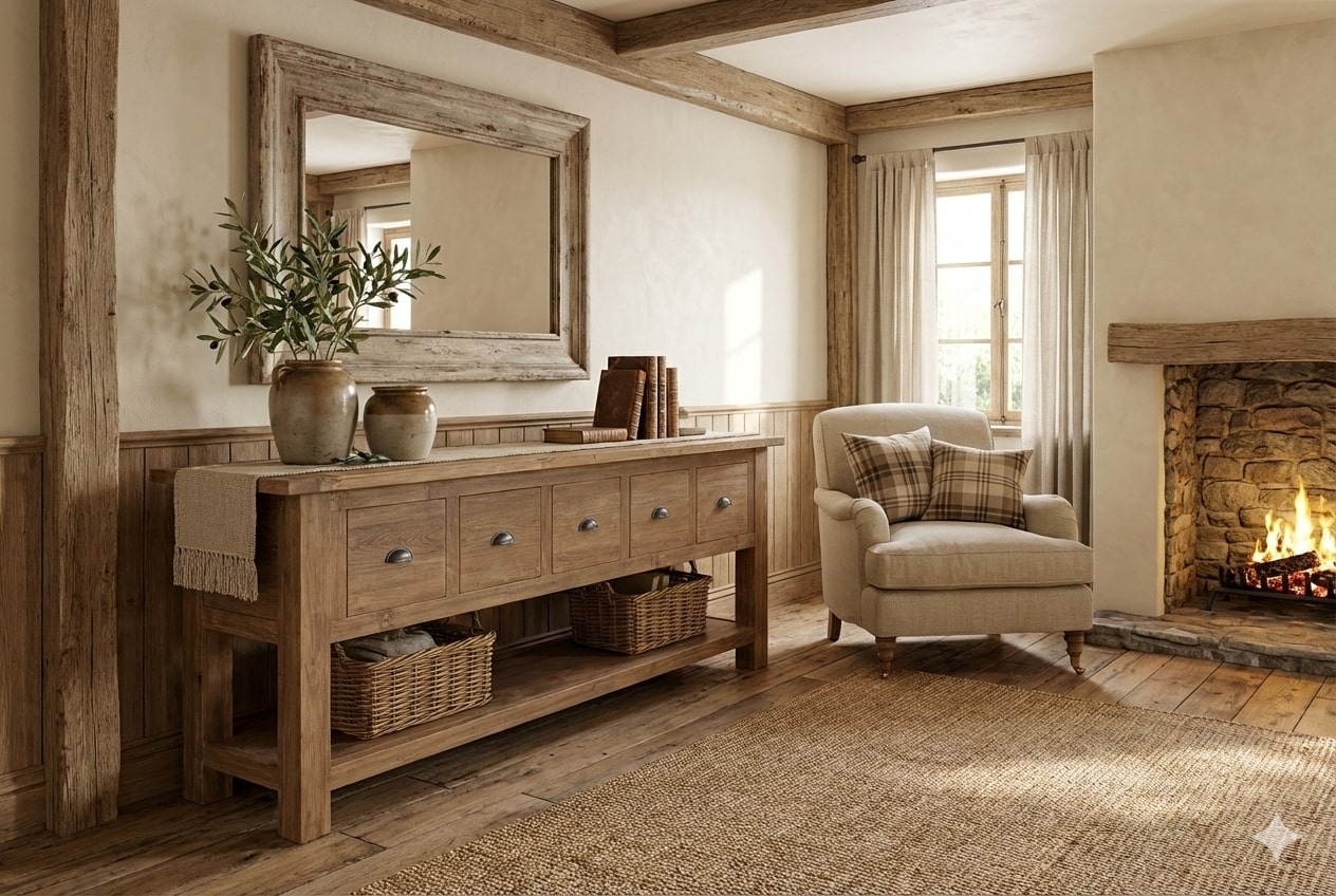 Rustikales Teak Sideboard mit Schubladen  200 / 250 cm