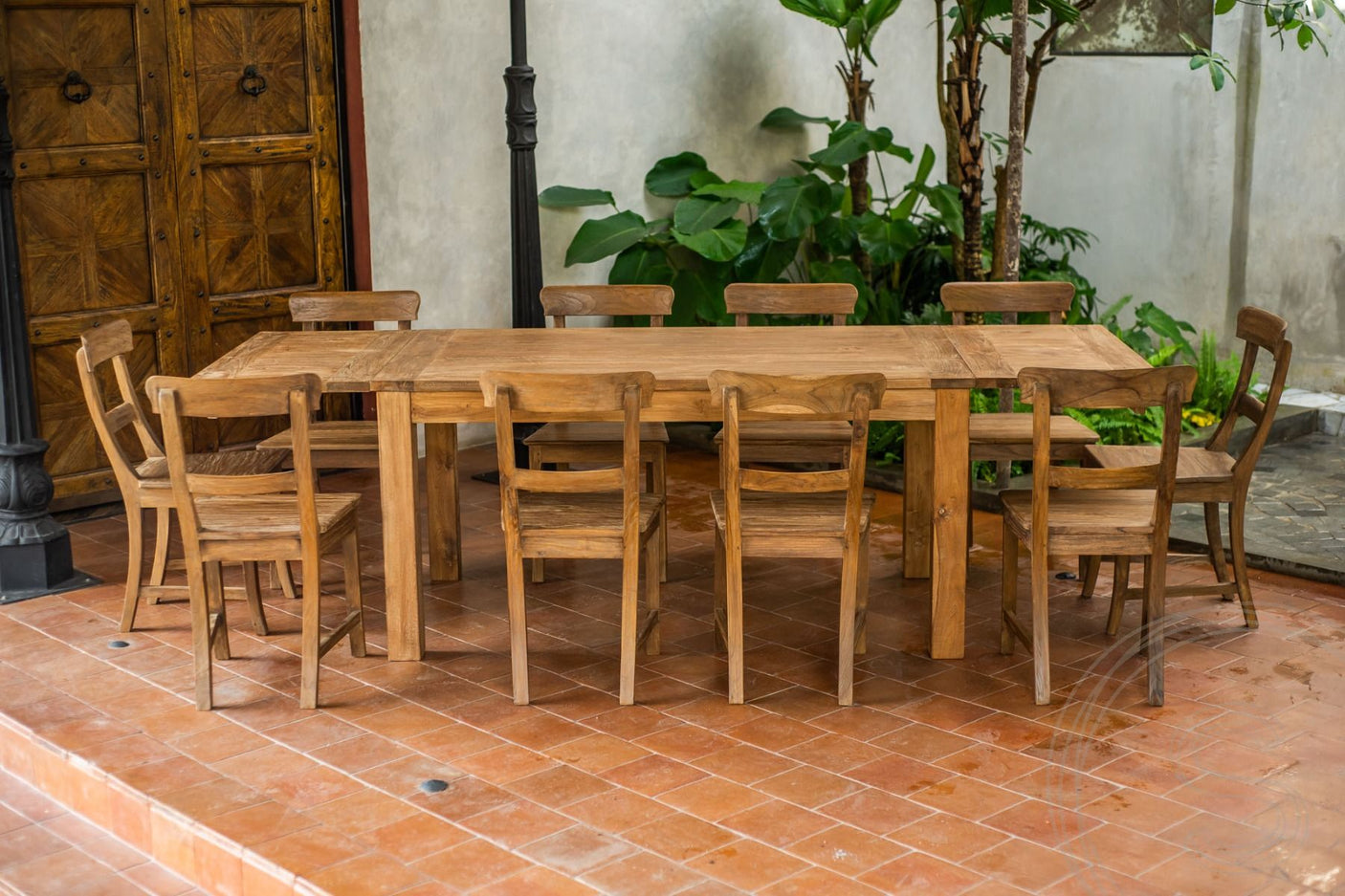 Ausziehtisch Teak Set 160 + 10 Stühle