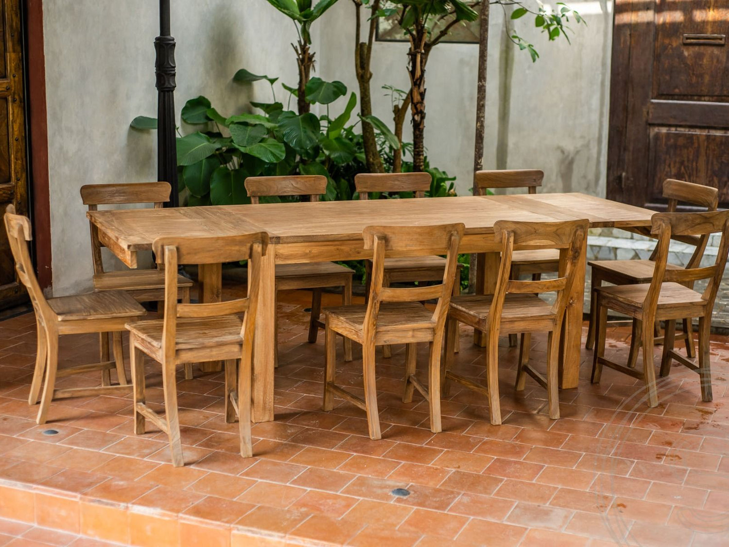 Ausziehtisch Teak Set 160 + 10 Stühle