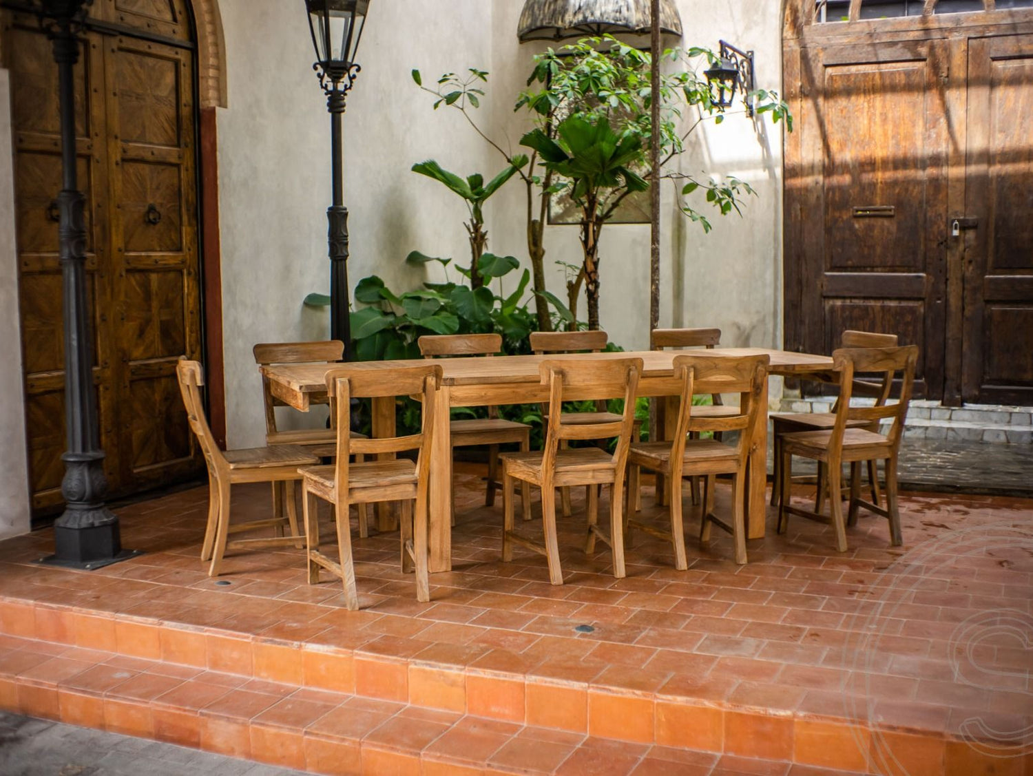 Ausziehtisch Teak Set 160 + 10 Stühle