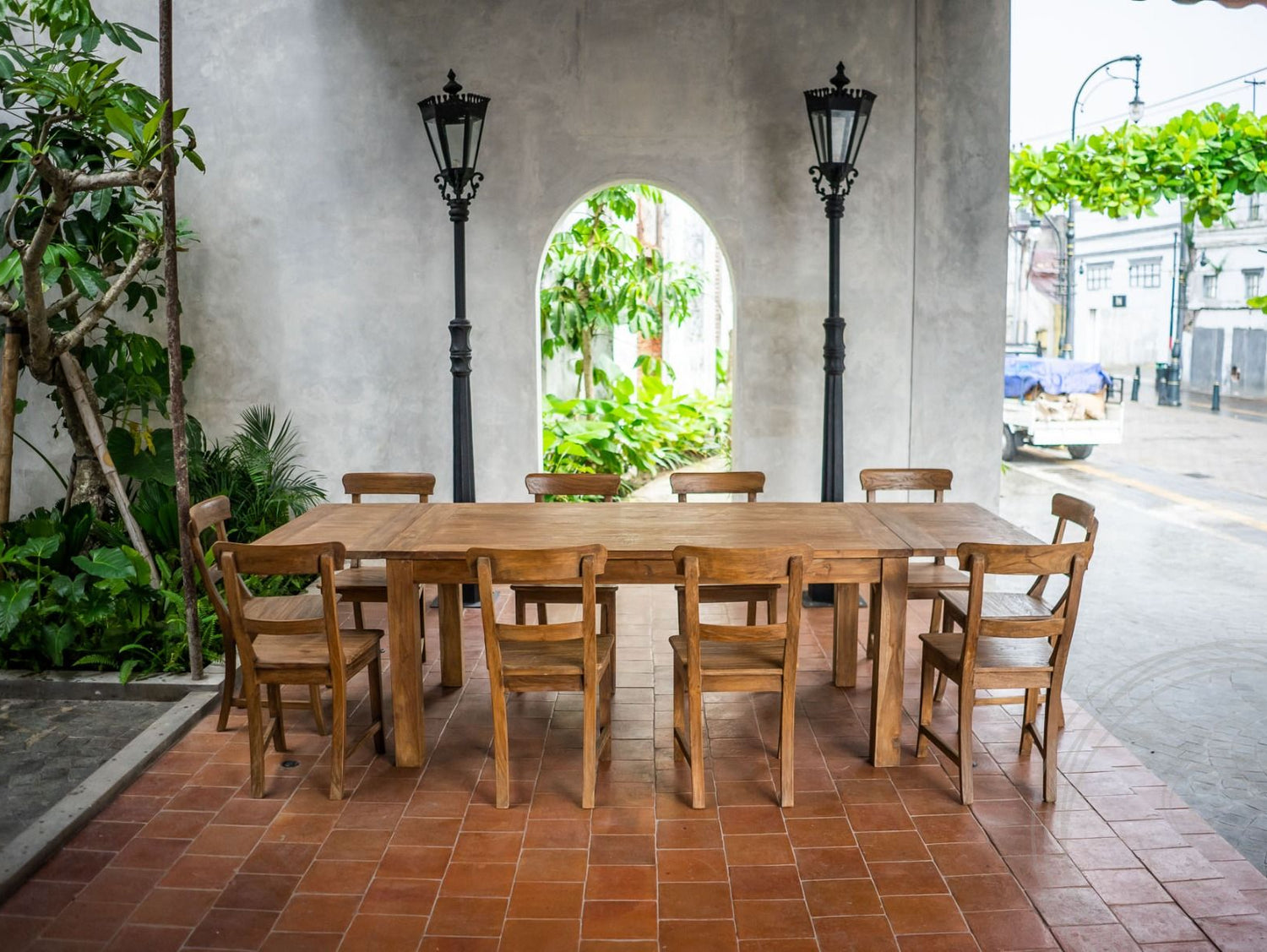 Ausziehtisch Teak Set 180 + 10 Stühle