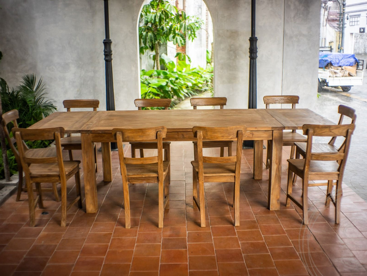 Ausziehtisch Teak Set 180 + 10 Stühle