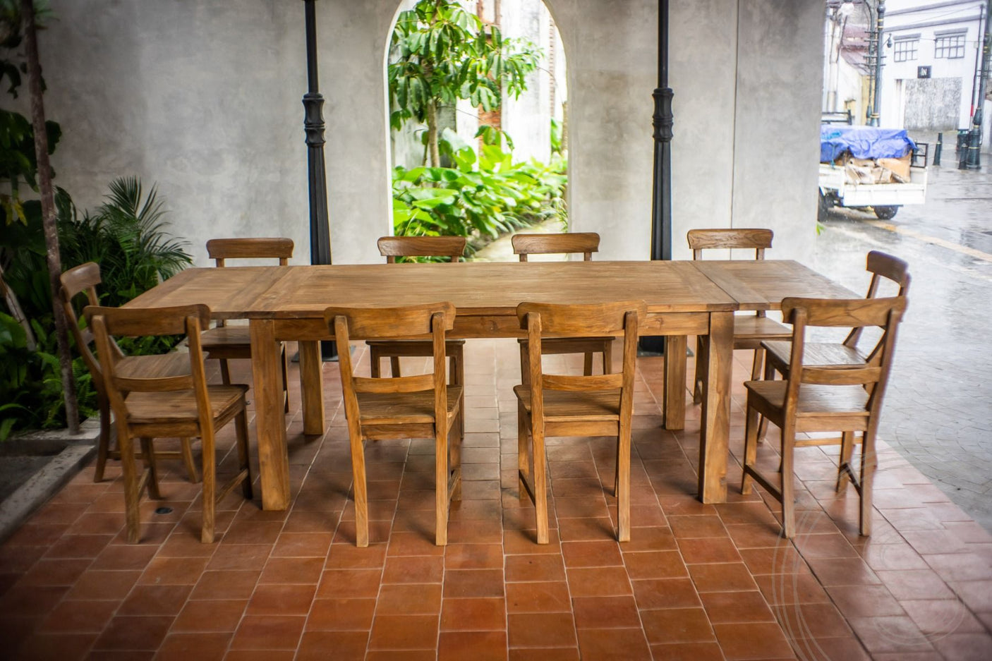 Ausziehtisch Teak Set 180 + 10 Stühle