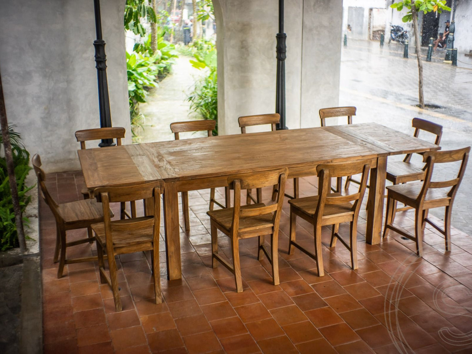 Ausziehtisch Teak Set 180 + 10 Stühle