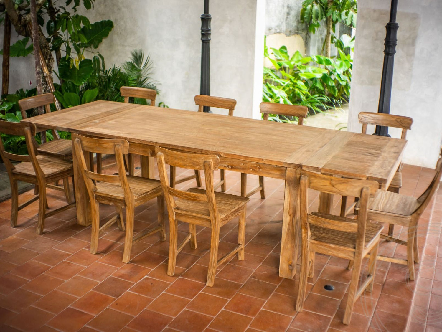 Ausziehtisch Teak Set 180 + 10 Stühle