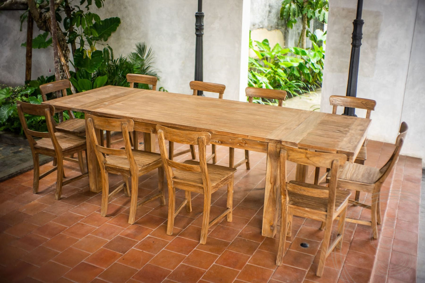 Ausziehtisch Teak Set 180 + 10 Stühle