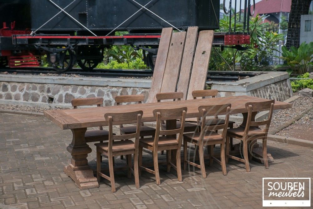 Teak Klostertisch 300x100cm + 8 Stühle