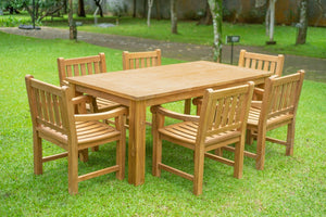 Teakholz Gartentisch 200 x 100 + 6 Gartenstühle Elephant