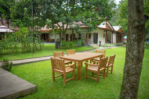 Teakholz Gartentisch 200 x 90 + 6 Gartenstühle Elephant