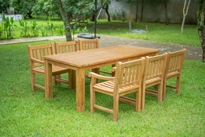 Teakholz Gartentisch 220 x 100 + 6 Gartenstühle Elephant