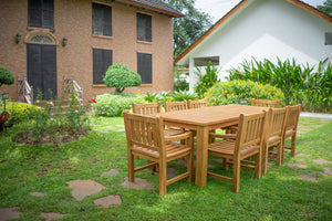 Teakholz Gartentisch 240 x 100 + 8 Gartenstühle Elephant