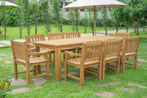 Teakholz Gartentisch 240 x 100 + 8 Gartenstühle Elephant