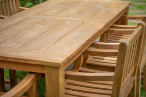 Teakholz Gartentisch 260 x 100 + 8 Gartenstühle Elephant