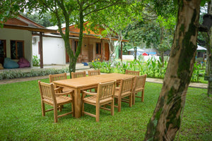 Teakholz Gartentisch 260 x 100 + 8 Gartenstühle Elephant