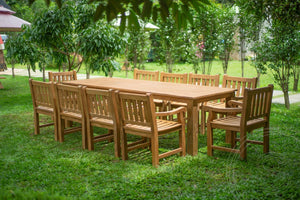 Teakholz Gartentisch 280 x 100 + 10 Gartenstühle Elephant