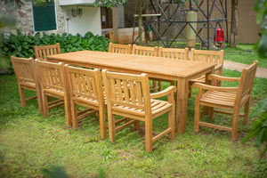 Teakholz Gartentisch 280 x 100 + 10 Gartenstühle Elephant