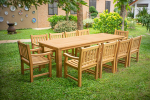 Teakholz Gartentisch 280 x 100 + 10 Gartenstühle Elephant