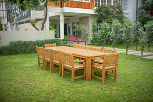 Teakholz Gartentisch 300 x 100 + 10 Gartenstühle Elephant