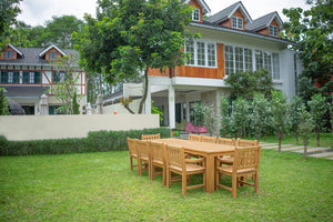 Teakholz Gartentisch 300 x 100 + 10 Gartenstühle Elephant