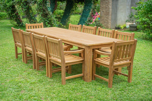 Teakholz Gartentisch 300 x 100 + 10 Gartenstühle Elephant