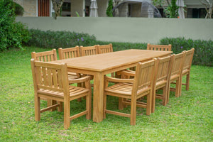 Teakholz Gartentisch 300 x 100 + 10 Gartenstühle Elephant