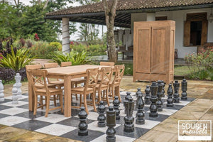 Teak Tisch 200x100 + 8 Stühle Kreuz + Schrank 130