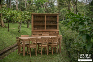 Teak Tisch 200x100 + 8 Stühle Kreuz + Buffetschrank 200