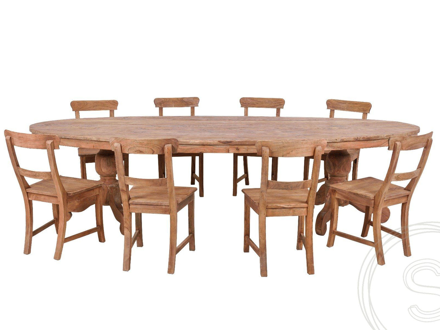 Teak Tisch oval 300x120cm + 8 Stühle