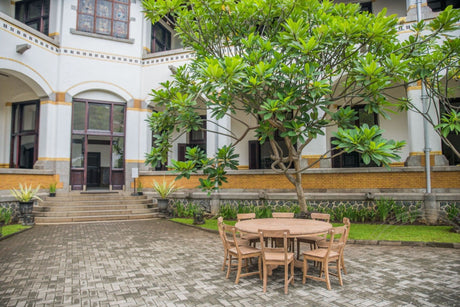 Teak round table Dingklik 160 + 8 chairs