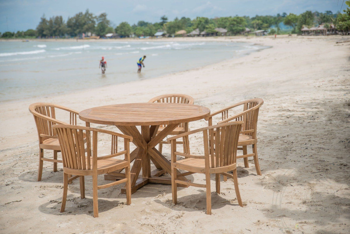 Runder Teak Gartentisch 140 + 5 Stühle Stuttgart –